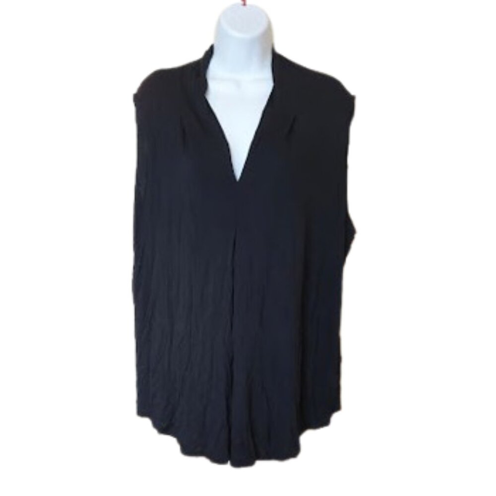 V-Neck Sleeveless Black Jersey Top Fits 2X